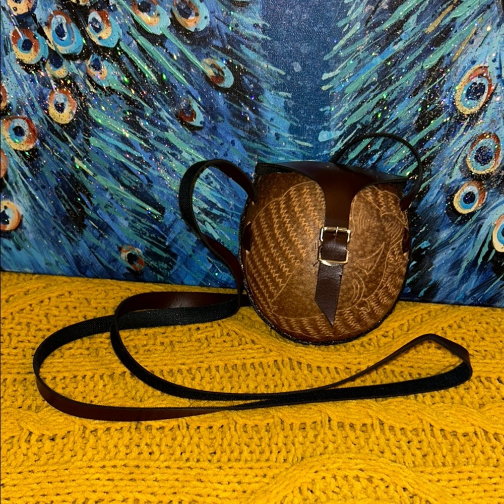 Half Coconut Brown Leather Crossbody Bag